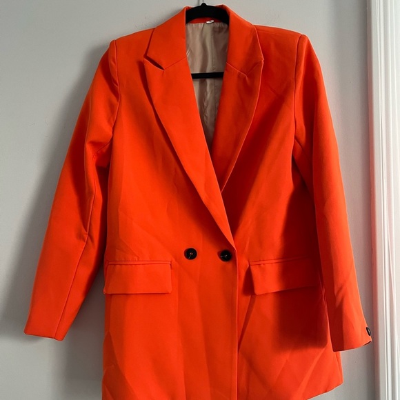 SHEIN Orange Blazer Single-Breasted Notched Lapel - Picture 1 of 7